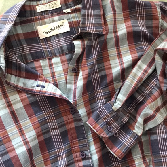 Diane Von Furstenberg Blue Button Down Plaid Shirt, Size 16 - Picture 6 of 7